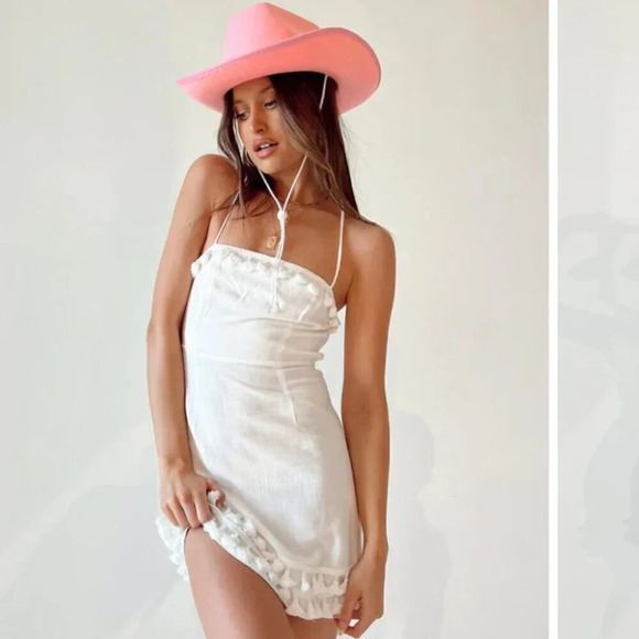 Princess Polly Dresses & Skirts - Princess Polly Fiorella Pom Pom Fringe Mini Dress White Size 10